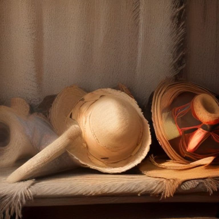 A painterly Guanacaste fiesta still-life at golden hour: a straw sombrero and festival objects on a warm wooden surface in terracotta and amber tones, evoking an evening punto guanacasteco, no text.